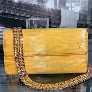Authentic Louis Vuitton Yellow Epi Leather Sarah Wallet Flap Closure